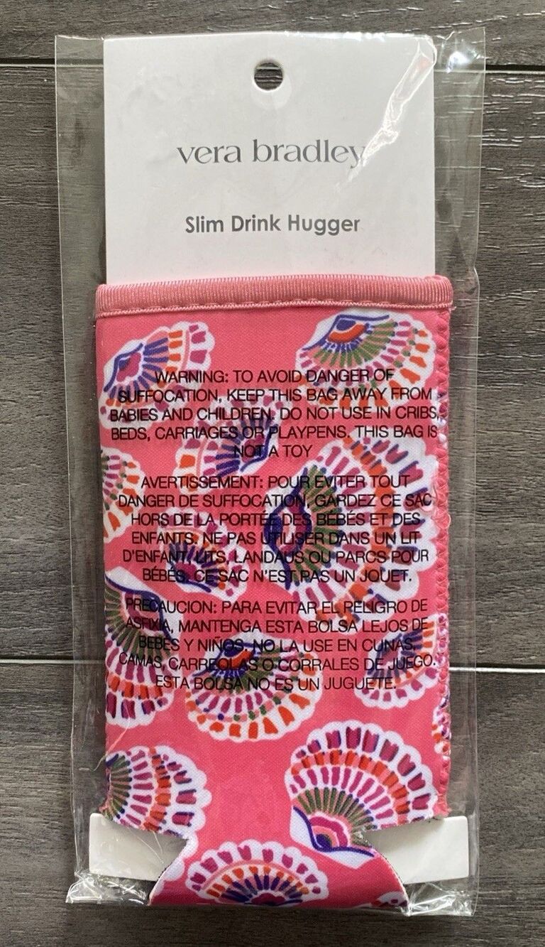 Vera Bradley SLIM Can Drink Hugger Cooler Cozy Sleeve Huggie Shell yeah